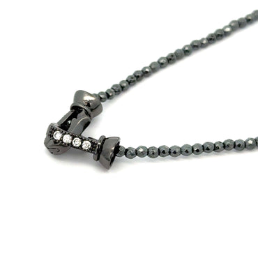 “Hattie” Long Hematite Tassel Necklace