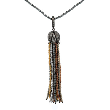 “Hattie” Long Hematite Tassel Necklace