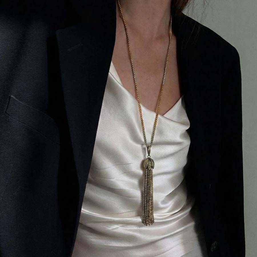 “Hattie” Long Hematite Tassel Necklace