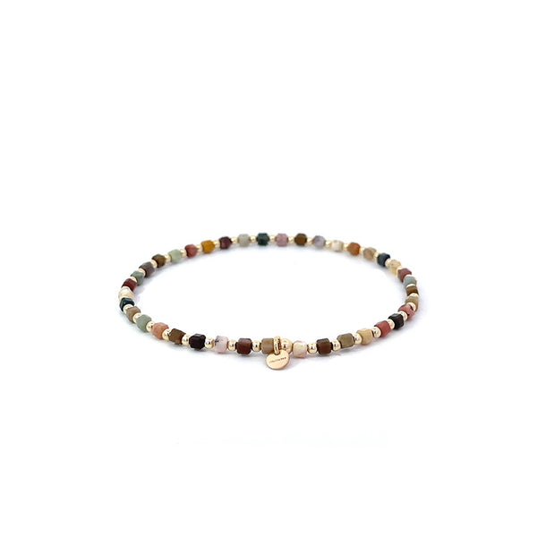 "Ginkgo" 2mm Picture Jasper Square Bead Bracelet