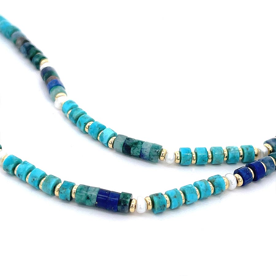 “Naomi” Gemstone Necklace with Golden Evil Eye / Turquoise