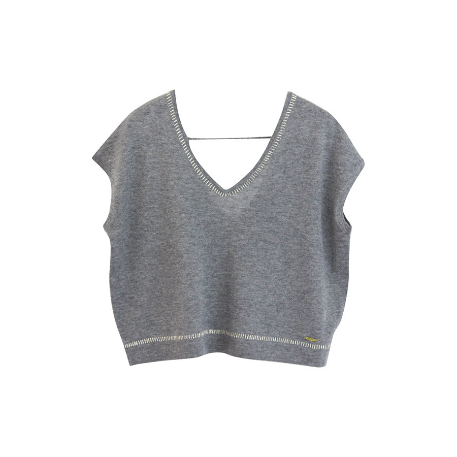 " LARA "- Neck Knit Crop Top - Mid Grey