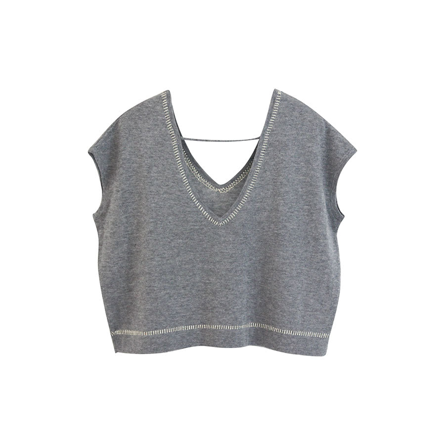 " LARA "- Neck Knit Crop Top - Mid Grey