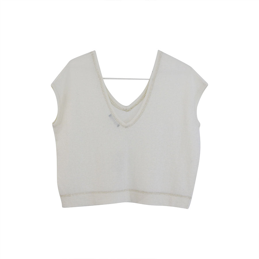 " LARA " V- Neck Knit Crop Top - White