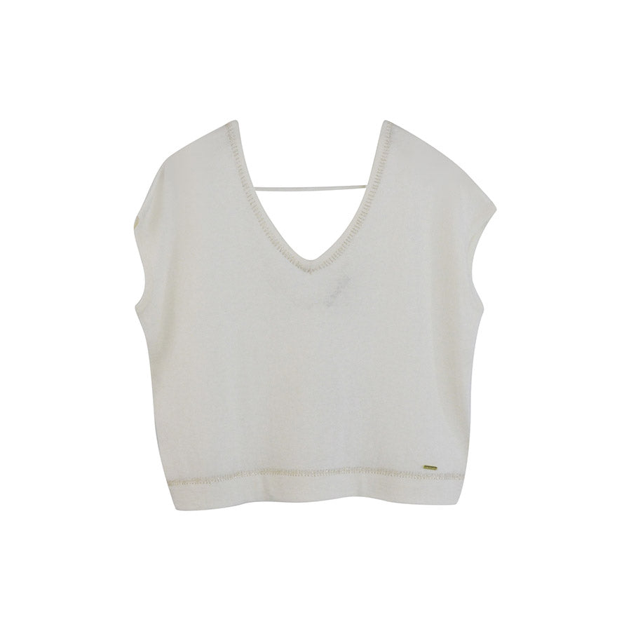 " LARA " V- Neck Knit Crop Top - White