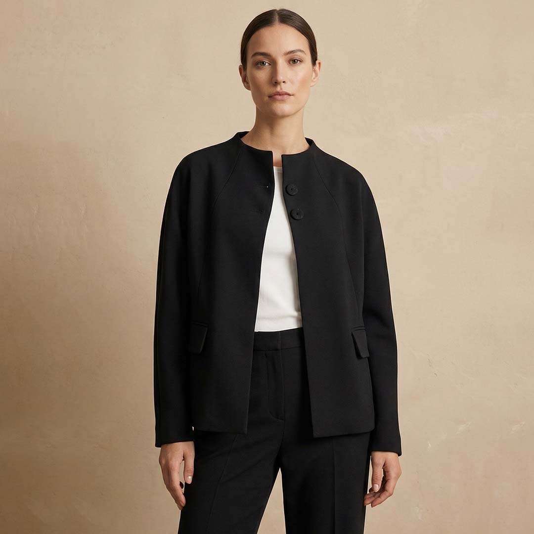 “Lauren” Acetate Cape Style Blazer / Black