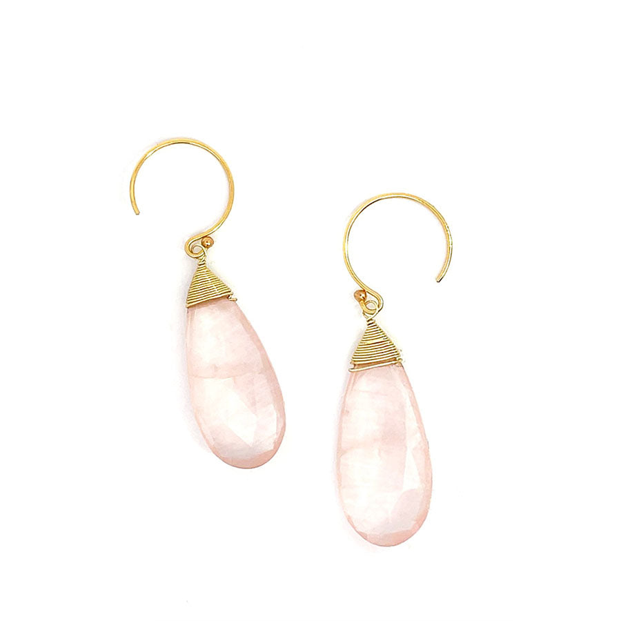 “Ava” Rose Quartz Long Oval Drop Earrings