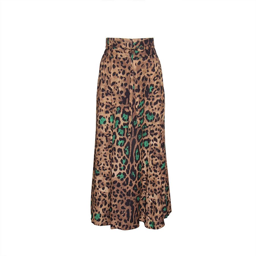 “Lorna” Leopard print midi silk skirt