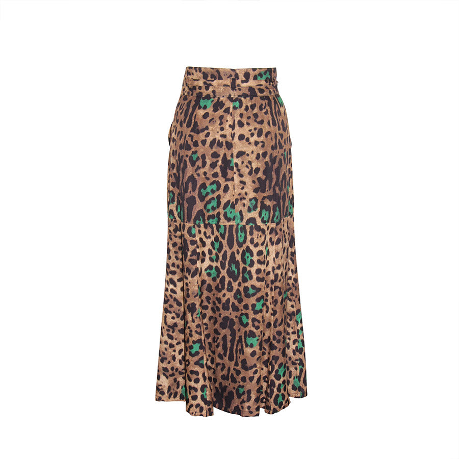 “Lorna” Leopard Print Midi Silk Skirt
