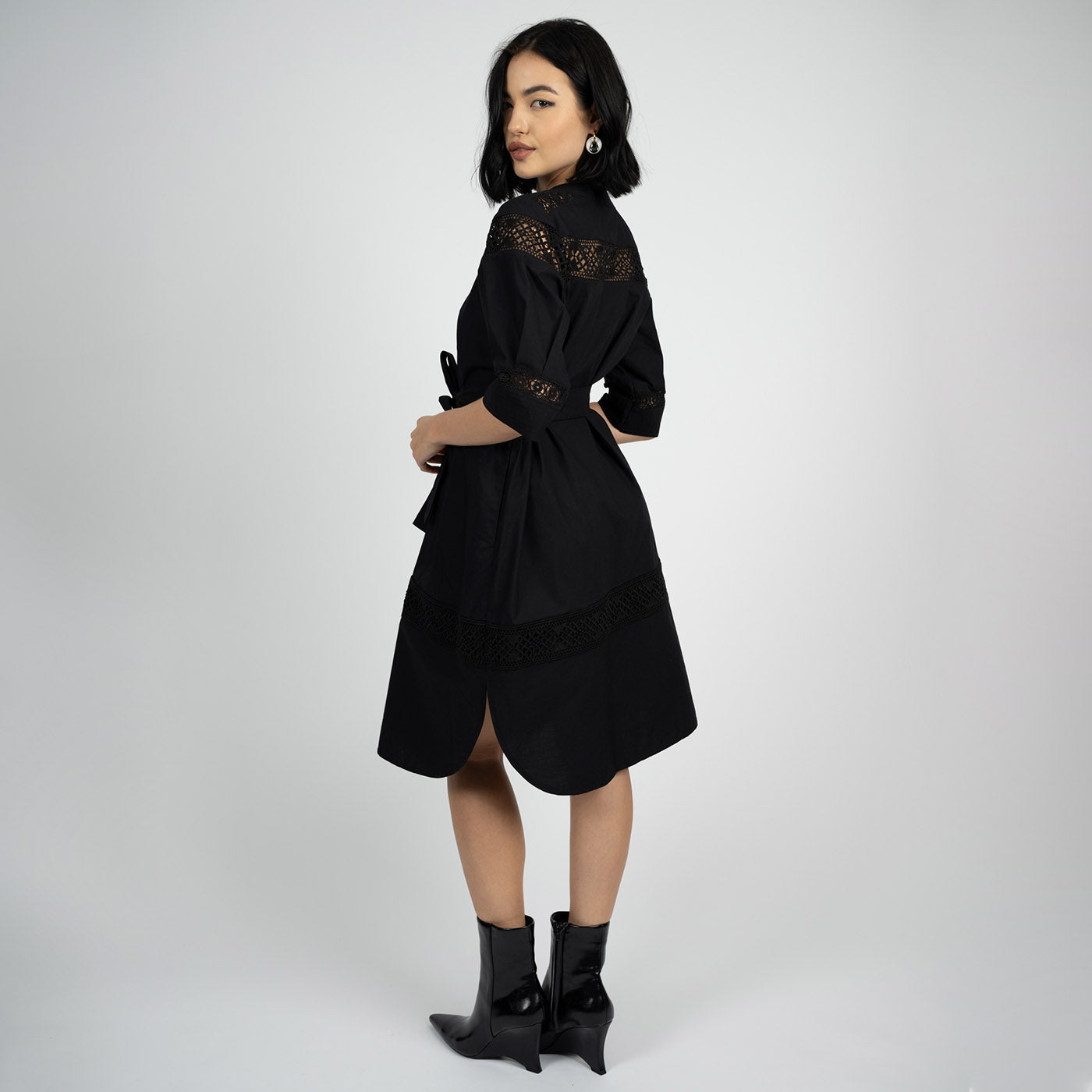 Mara” Black, Belted, Lace Dress- gosia orlowska