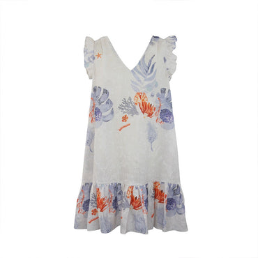 “MARE” Coral prints Linen Dress
