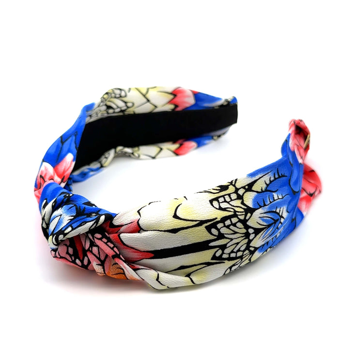 “Dahlia” Colorful Floral Pattern Knotted Style Silk Headband