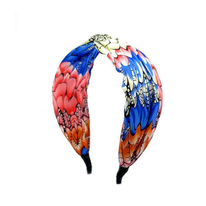 “Dahlia” Colorful Floral Pattern Twisted Style Silk Headband
