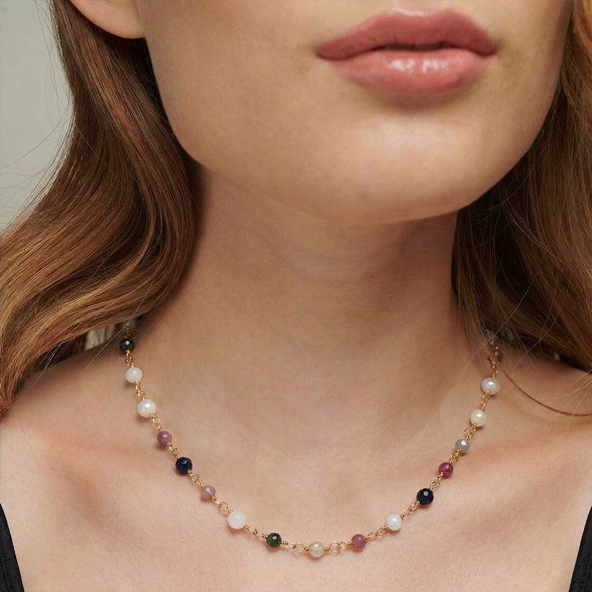 “Chiyo” Fresh Water Pearl and Mix Stones Necklace