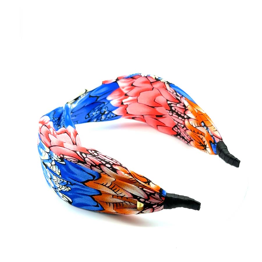 “Dahlia” Colorful Floral Pattern Twisted Style Silk Headband