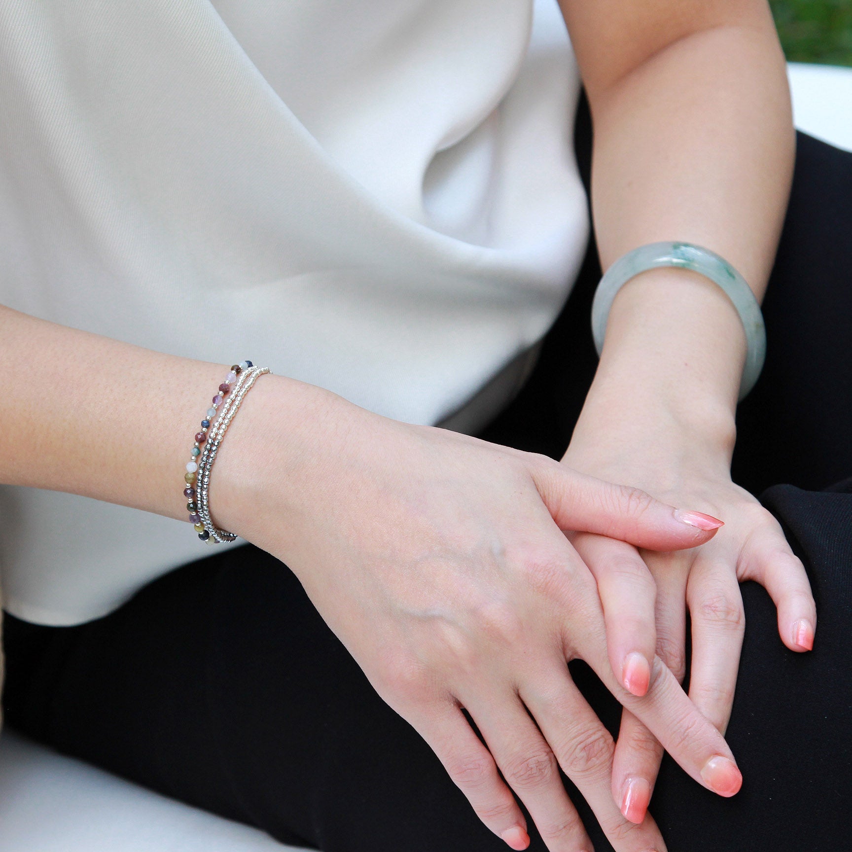 “Sacha” Hematite & 925 Silver Beads Double Wrap Bracelet