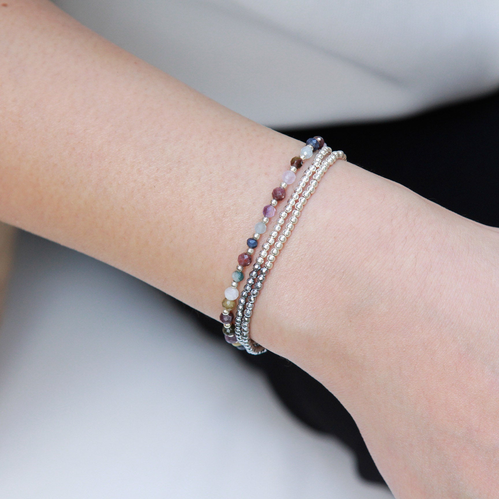 “Sacha” Hematite 925 Silver Beads Double Wrap Bracelet