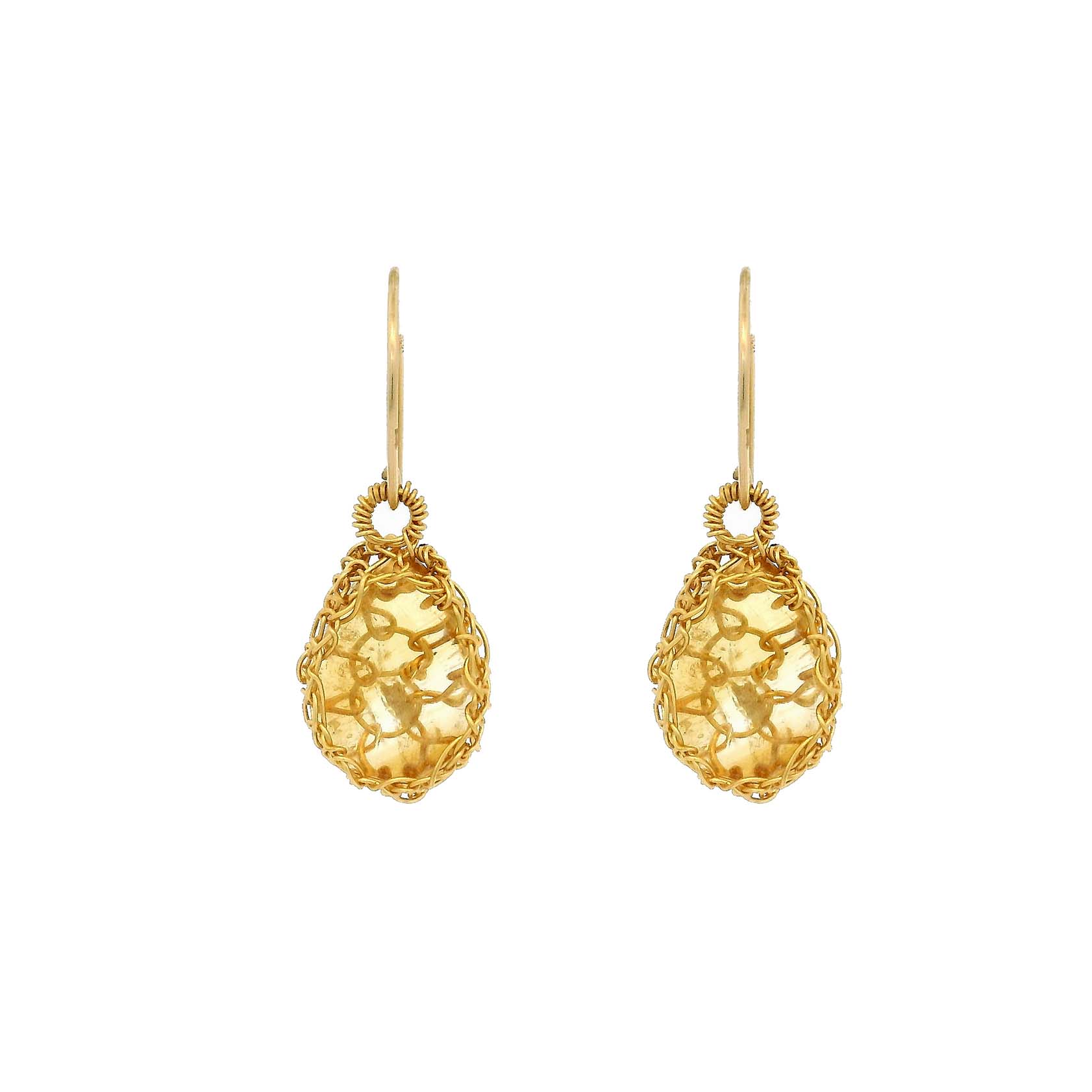 "NATI" CITRINE NET OVAL DROP EARRINGS