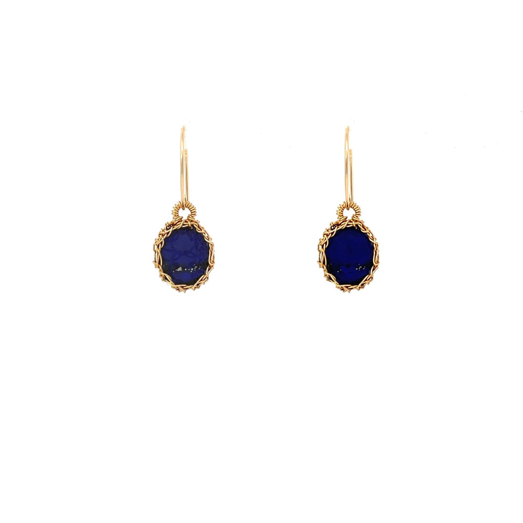 "Nati" Lapis Lazuli Net Oval Drop Earrings - SMALL