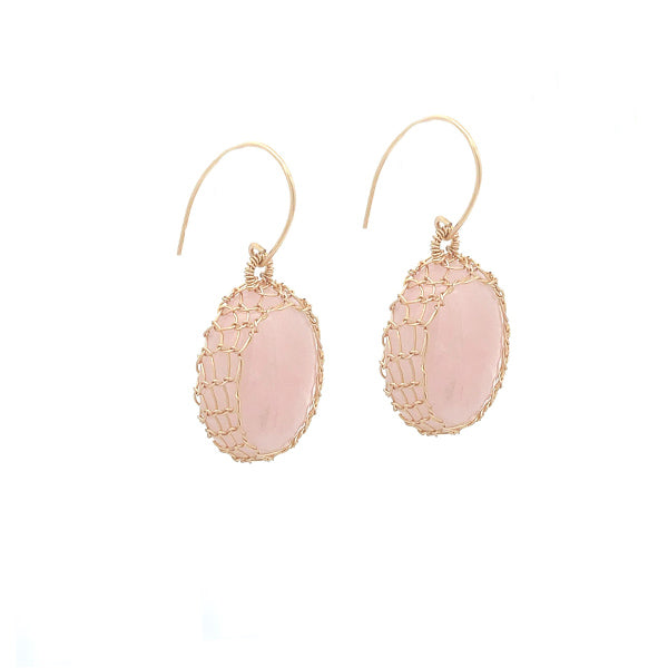 "NATI" ROSE QUARTZ NET ROUND EARRINGS