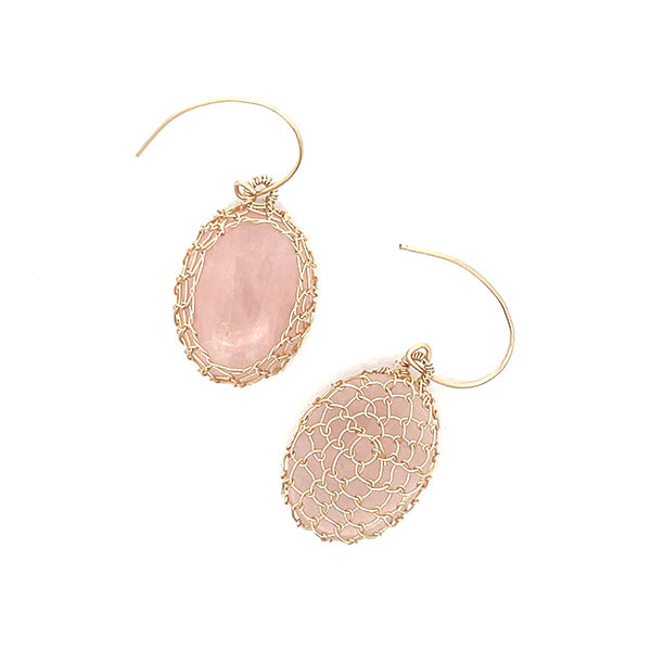 "NATI" ROSE QUARTZ NET ROUND EARRINGS