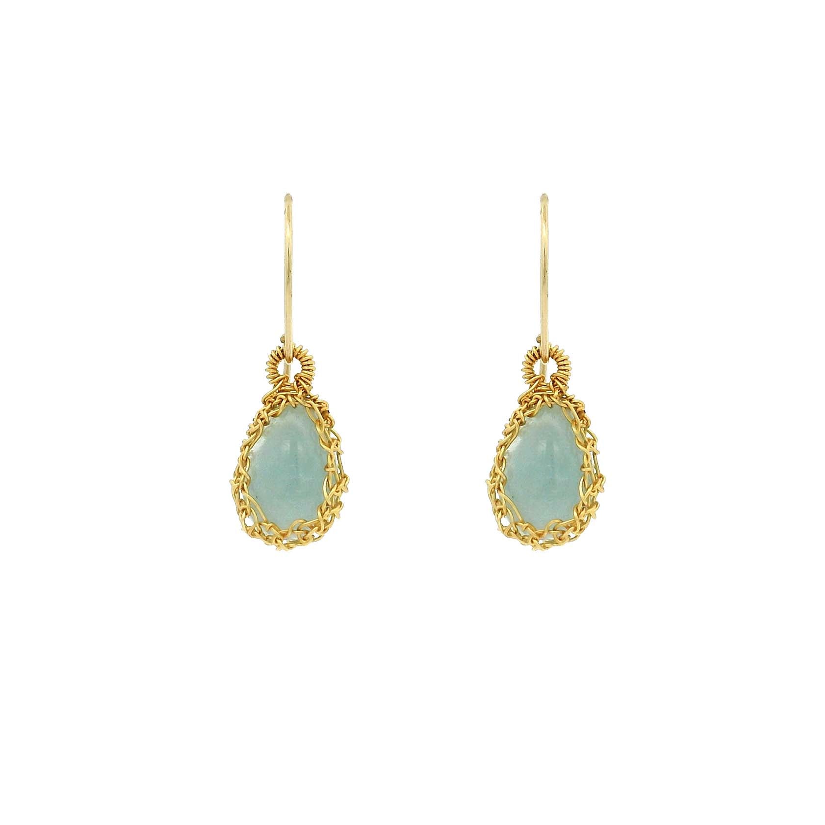 "NATI" AQUAMARINE NET TEAR DROP EARRINGS