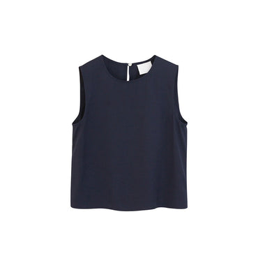 “Corey” Mix Cotton Silk Basic Crop Top - Navy Blue