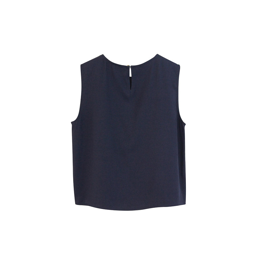 “Corey” Mix Cotton Silk Basic Crop Top - Navy Blue