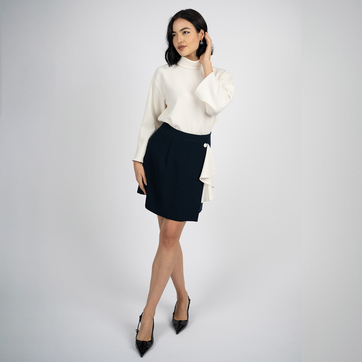 Shop Lauren Acetate Mini Skirt in Navy | Discover Gosia Orlowska