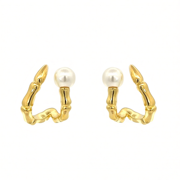 “Pearlie” 925s Pearl Bamboo Hoop Earrings