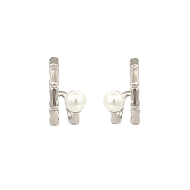 “Elina” 925 sterling silver  Pearl Bamboo C-Hoops