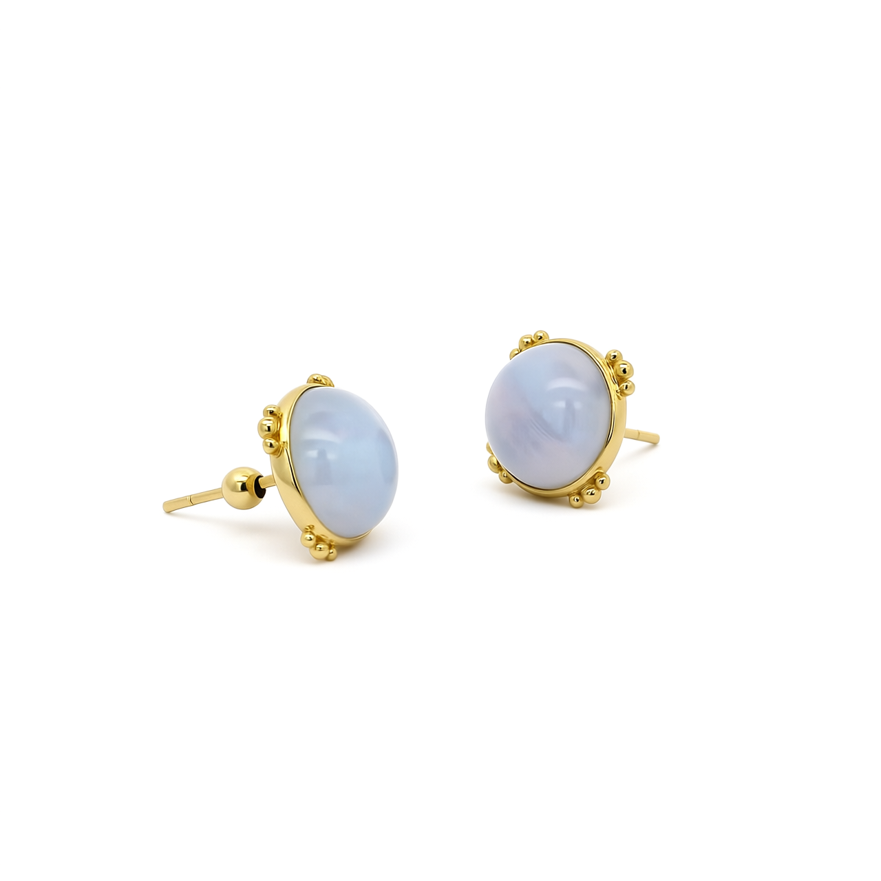 9K GOLD ROUND LACE AGATE EARRINGS