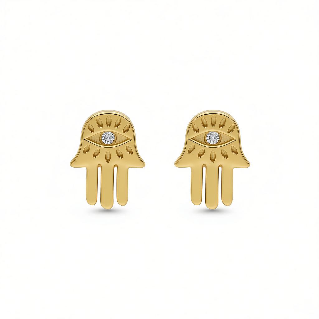 9k GOLD HAMSA DIAMOND EARRINGS