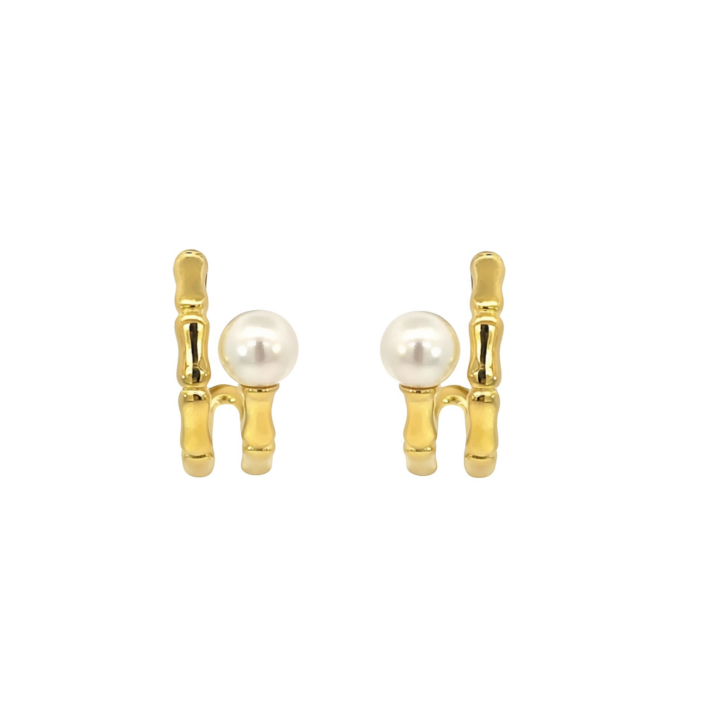 “Elina” 925 sterling silver  Pearl Bamboo C-Hoops