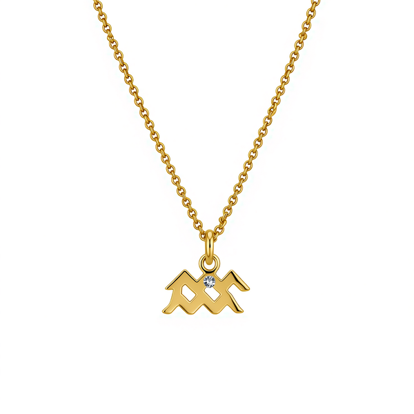 9K GOLD ZODIAC GOLD DIAMOND NECKLACE / AQUARIUS