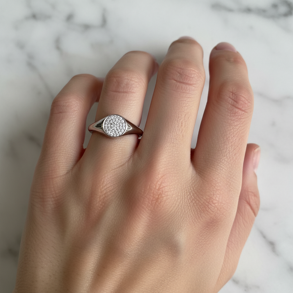 “Mahina” Illuminated Full Moon Zirconia Signet Ring