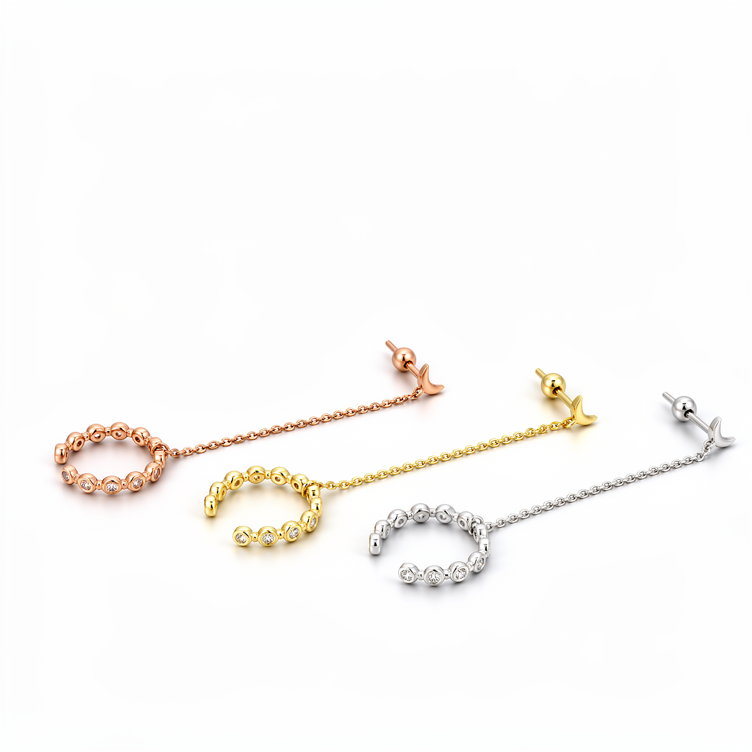 "Galaxy" Moon 925 sterling silver linked zirconia cuff earring
