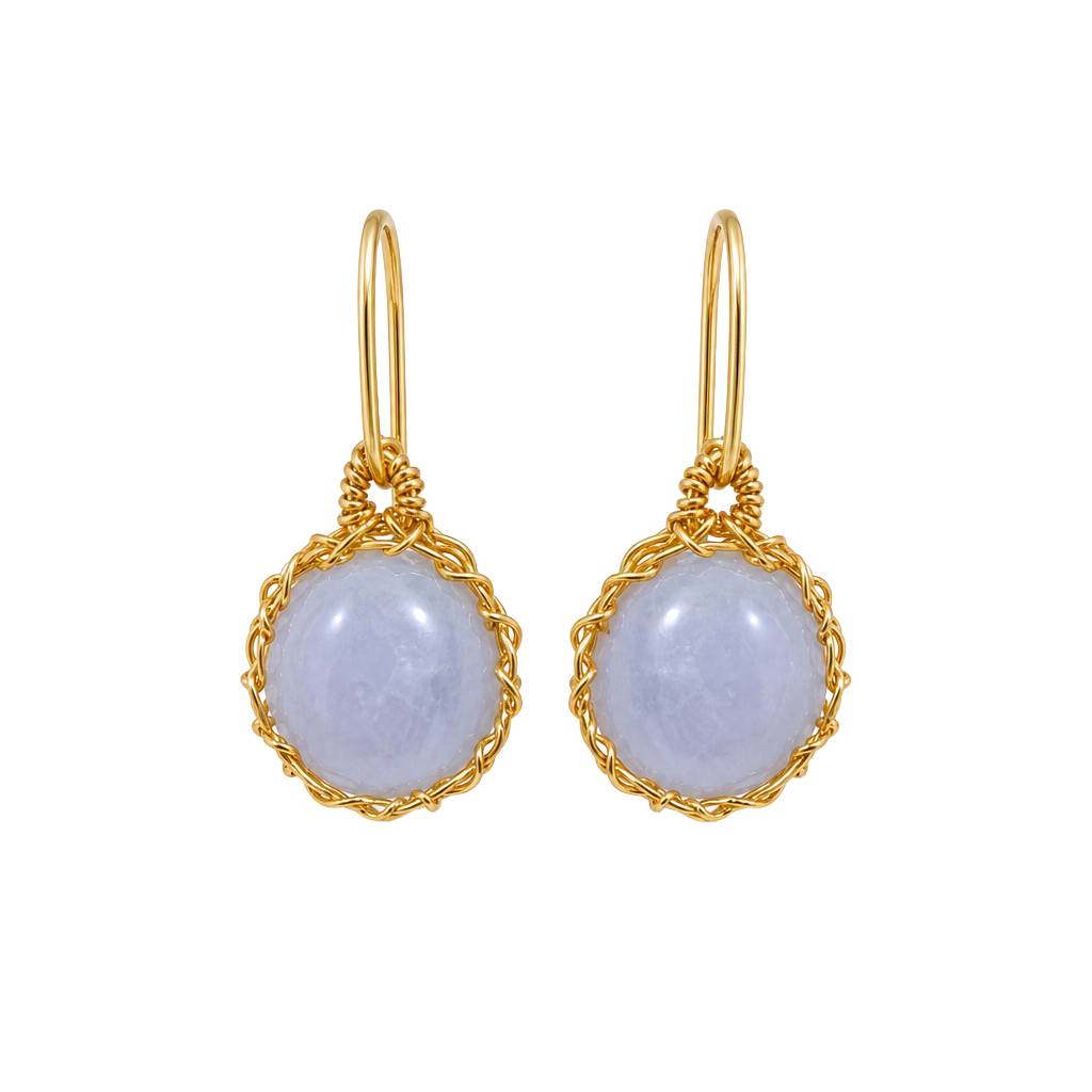 "Nati" Blue Lace Agate Rounded Net Earrings