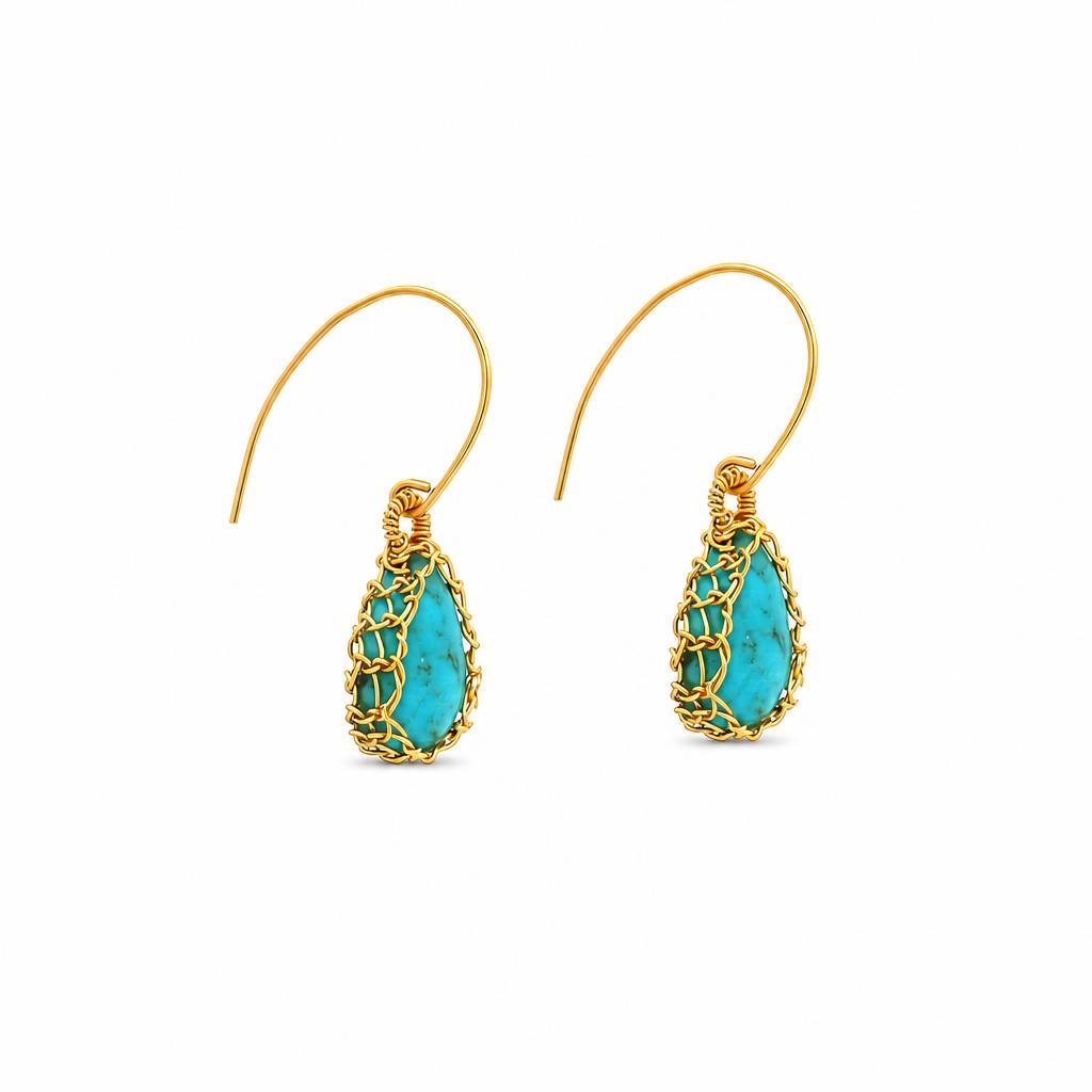 "NATI" TURQUOISE NET TEAR DROP EARRINGS