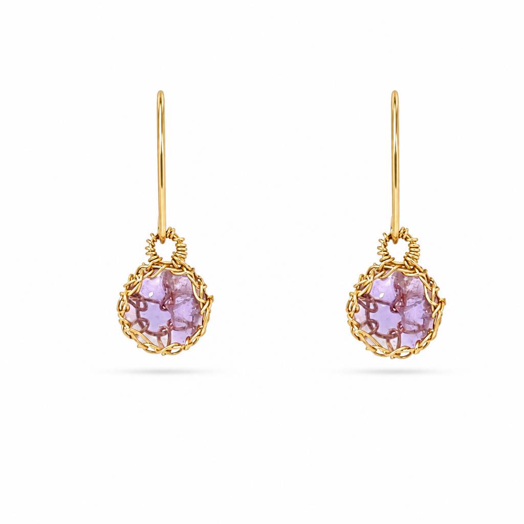 "NATI" AMETHYST NET ROUND EARRINGS