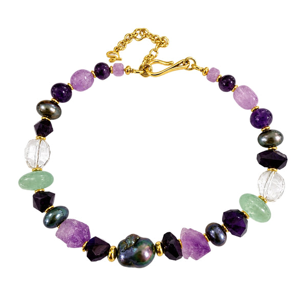 "Sleeping Beauty " Fresh Water and Baroque Pearl , Fluorite & Gemstones Necklace