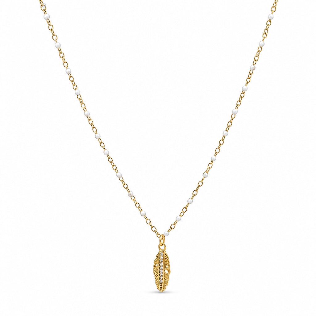 “Resha” 925 sterling silver Feather & Beaded Necklace