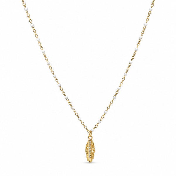 “Resha” 925 sterling silver Feather & Beaded Necklace