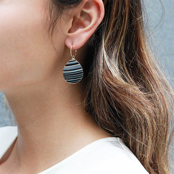 New Heavenly Beauty Mini Oval Drop Earrings / Black Agate