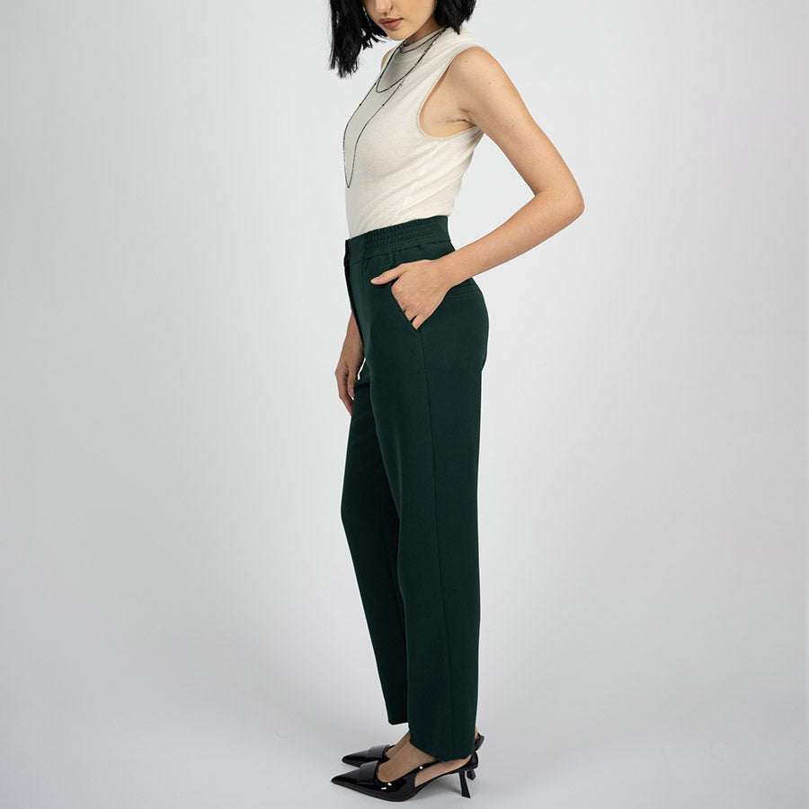 "Nora" Acetate Slightly Tapered Pants/ Green