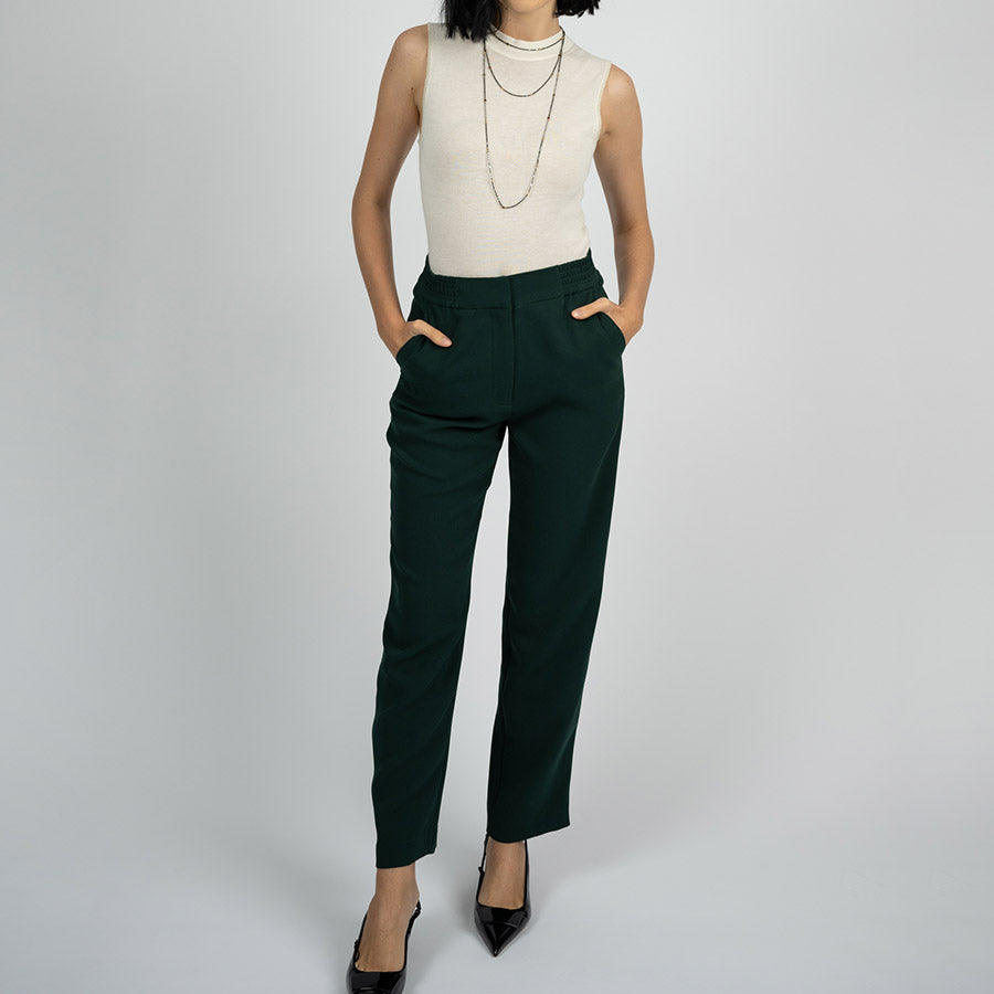 "Nora" Acetate Slightly Tapered Pants/ Green