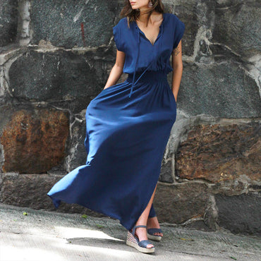 “BALI” SILK DRESS - Night Blue