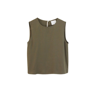 “Corey” Mix Cotton Silk Basic Crop Top - Olive Green