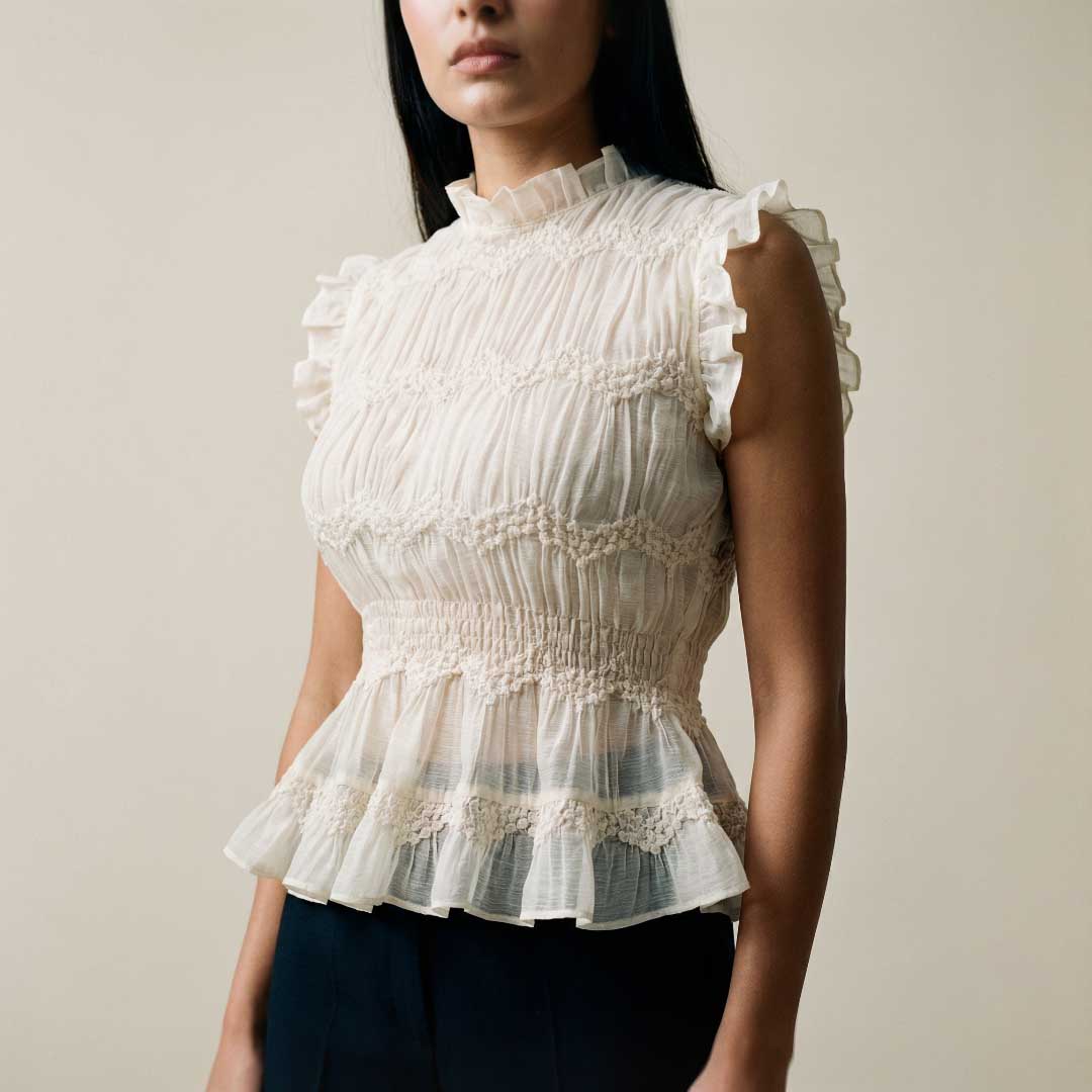 "Onyx Cream " Sheer Blouse