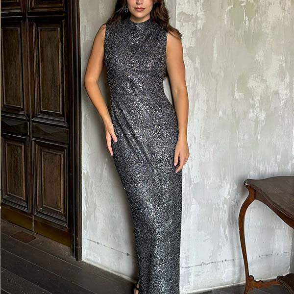 “SYLVI” SEQUINNED OPEN BACK STYLE DRESS